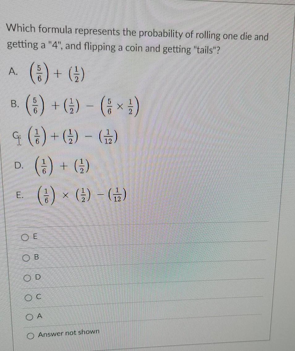 Solved Which Formula Represents The Probability Of Rolling | Chegg.com