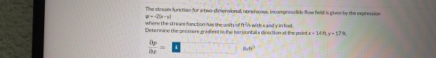 Solved The stream function for a two-dimensional, | Chegg.com