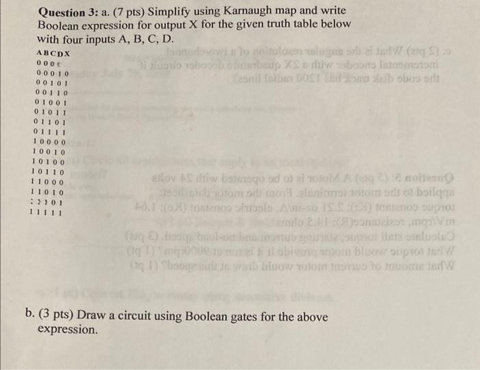 Solved Question 3 A 7 Pts Simplify Using Karnaugh Map