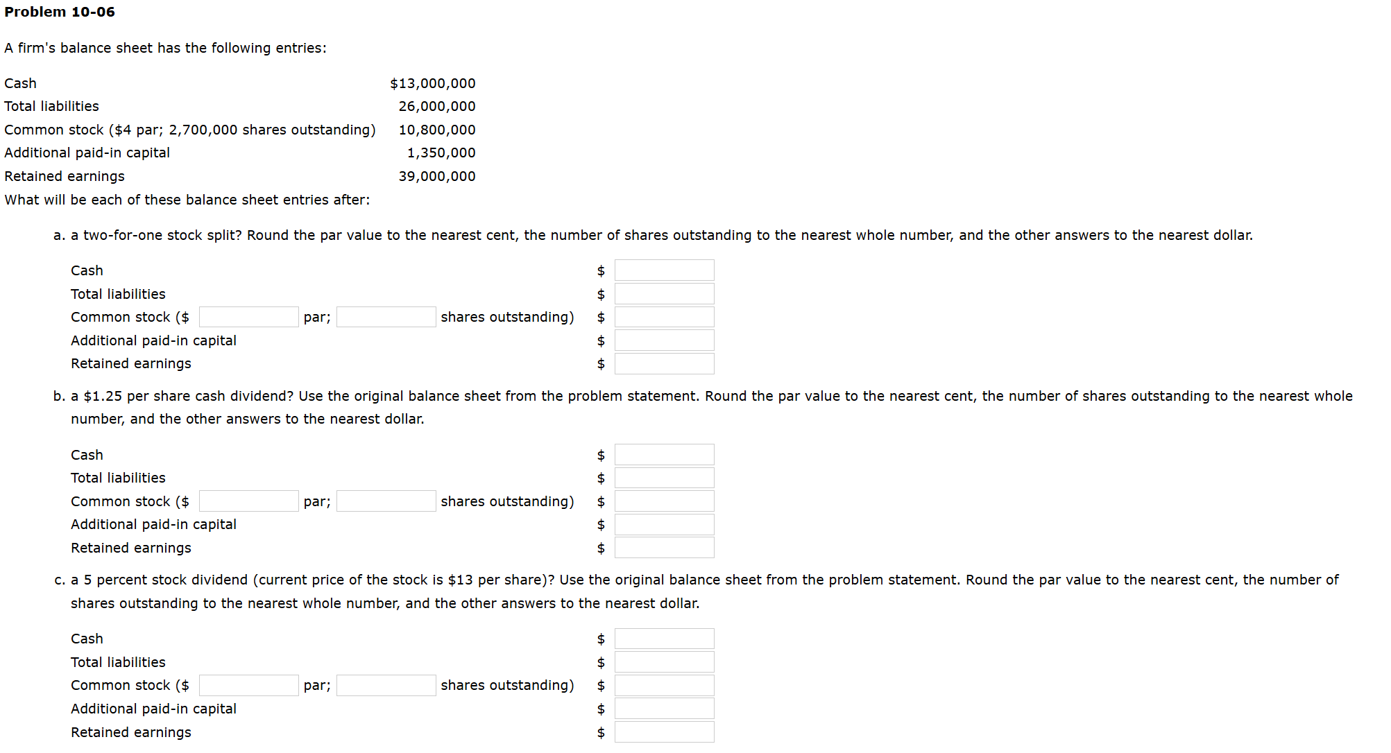 Solved Problem 10-06A firm's balance sheet has the following | Chegg.com