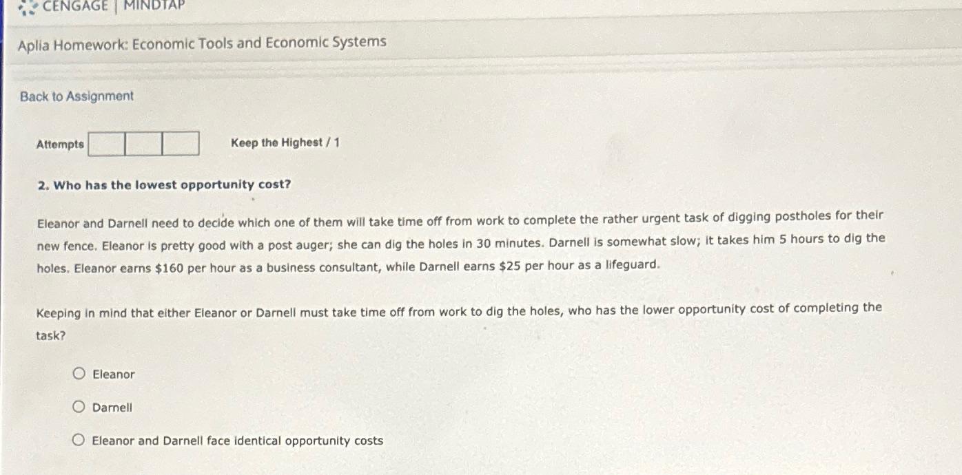 aplia homework economic tools and economic systems