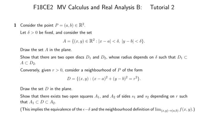 Solved F18CE2 MV Calculus and Real Analysis B: Tutorial 2 1 | Chegg.com