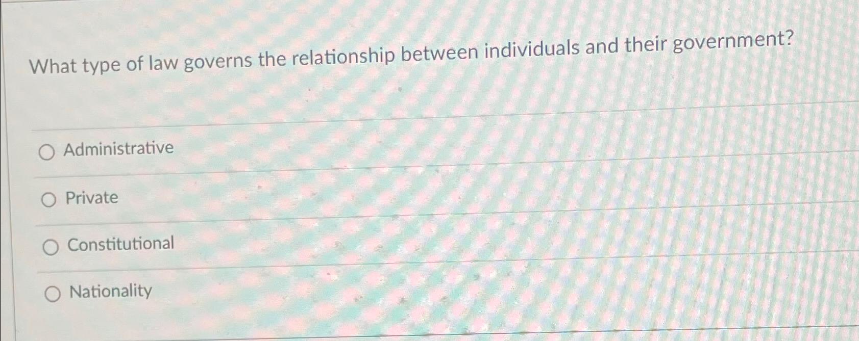Solved What type of law governs the relationship between | Chegg.com