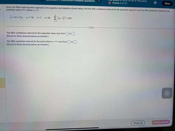 Given the fitted least squares regression line | Chegg.com