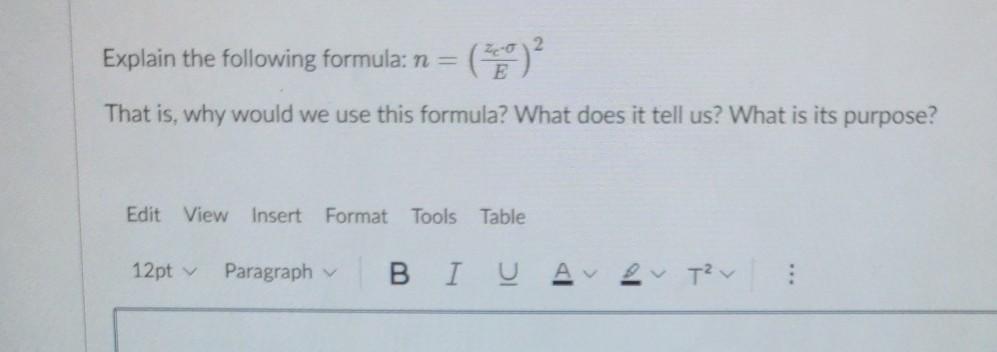 Solved Explain the following formula: n = That is, why would | Chegg.com