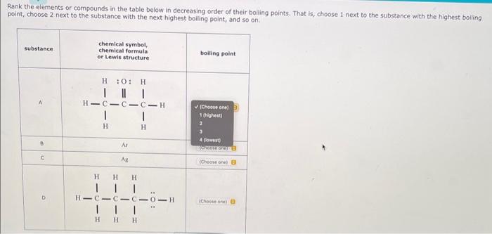 Solved Rank The Elements Or Compounds In The Table Below In | Chegg.com