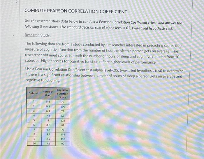 Solved COMPUTE PEARSON CORRELATION COEFFICIENT Use the | Chegg.com