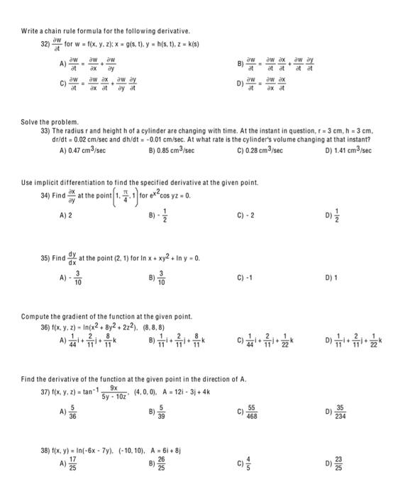 Solved Write a chain rule formula for the following | Chegg.com