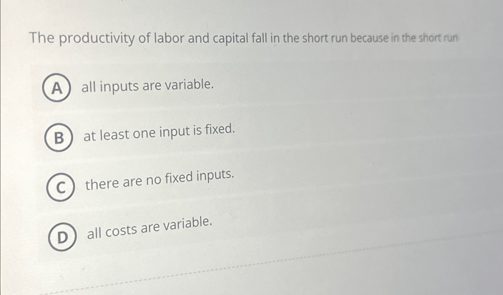 Solved The productivity of labor and capital fall in the | Chegg.com