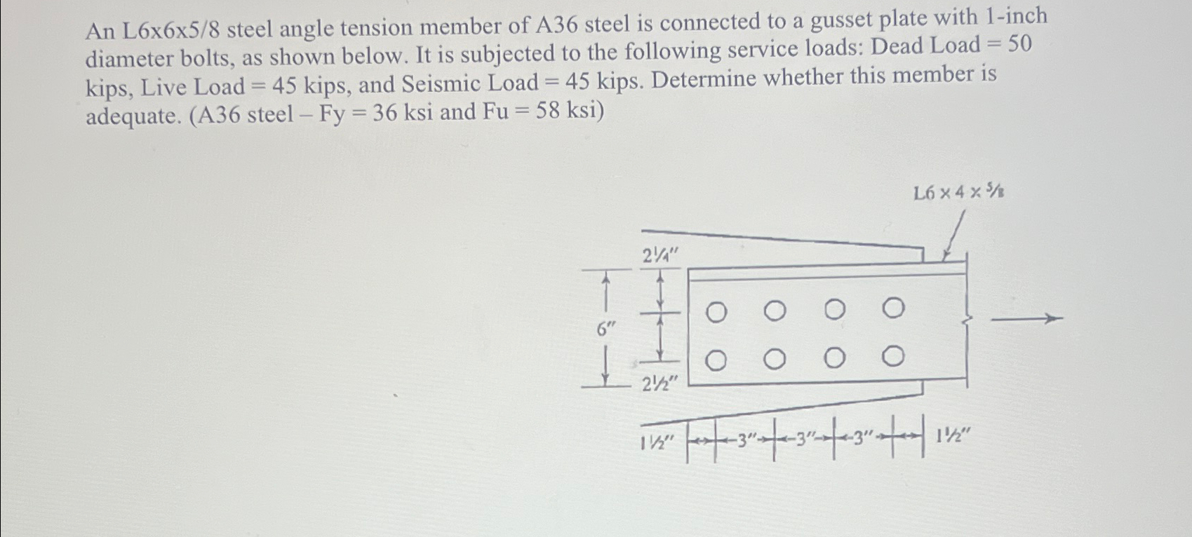 Solved An L6x6x5/8 ﻿steel angle tension member of A36 ﻿steel | Chegg.com