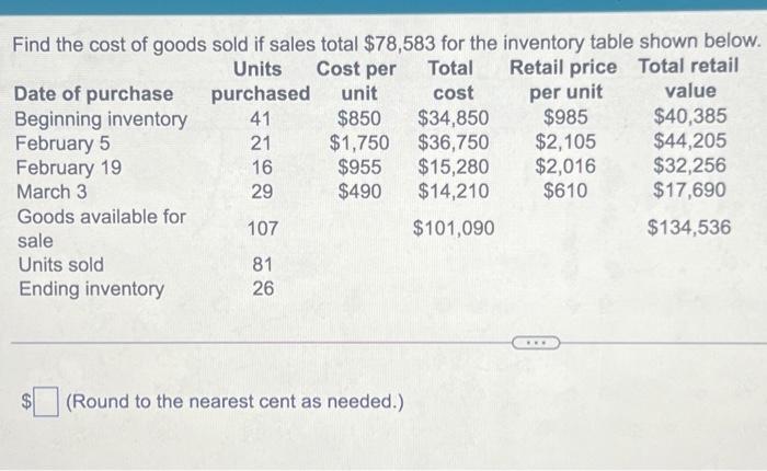 Solved Find the cost of goods sold if sales total $78,583 | Chegg.com