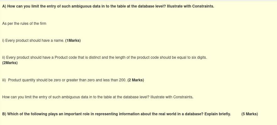 Solved A) How can you limit the entry of such ambiguous data | Chegg.com