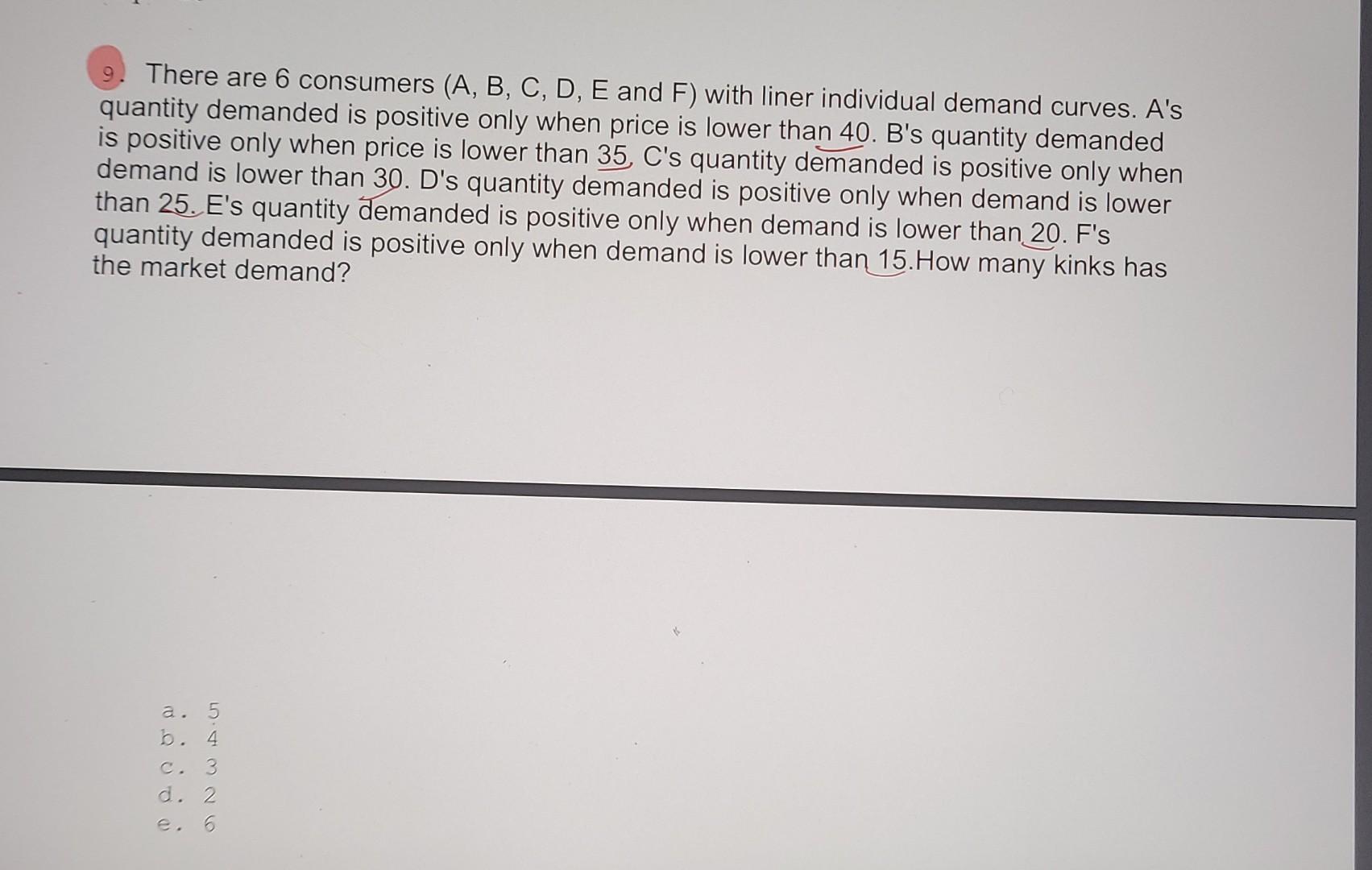 Solved 9 There Are 6 Consumers (A, B, C, D, E And F) With | Chegg.com