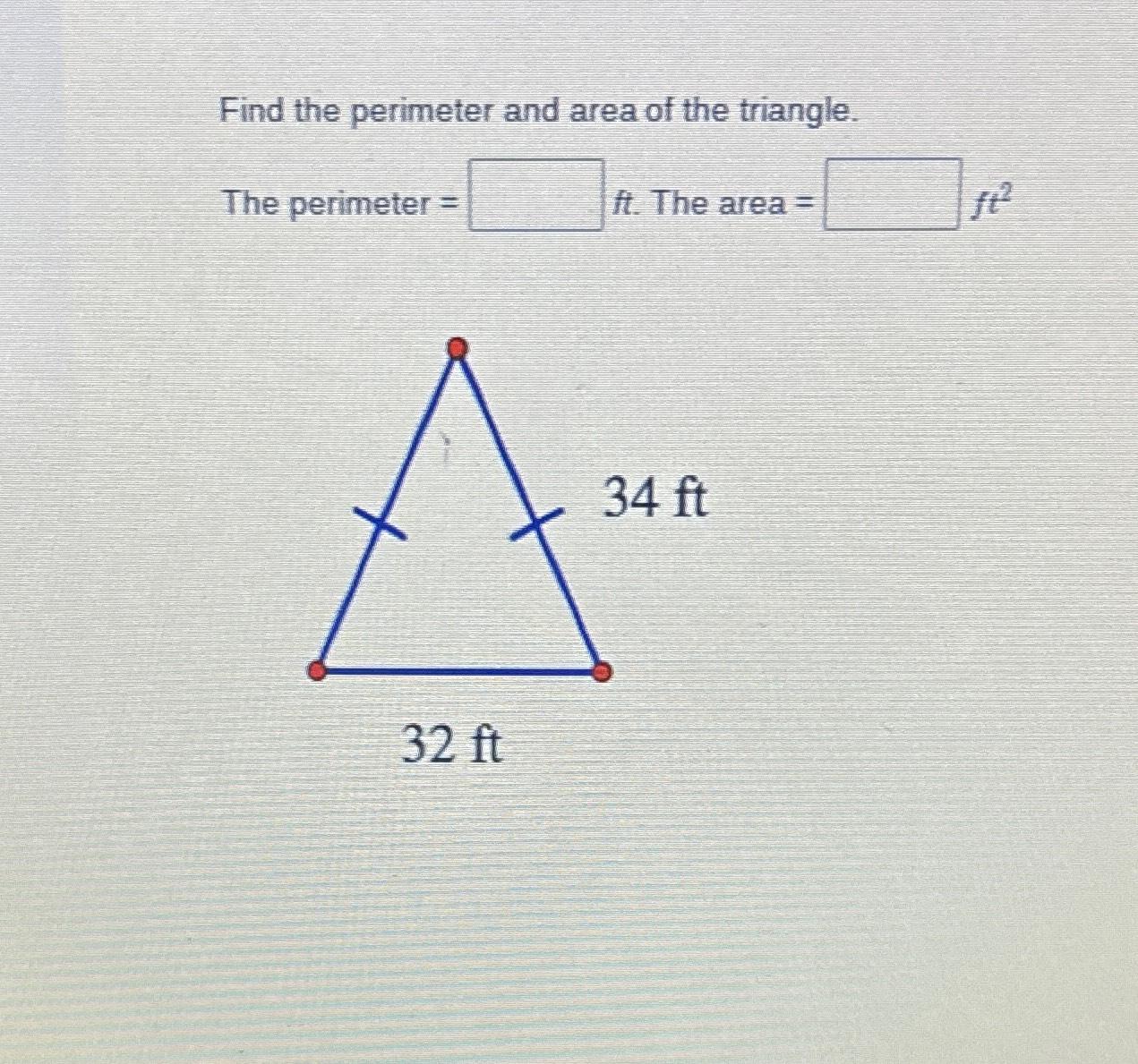 Solved Find the perimeter and area of the triangle.The | Chegg.com