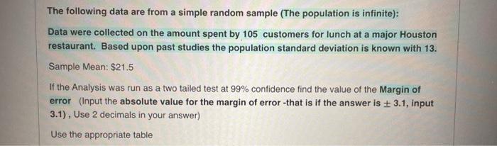 Solved The following data are from a simple random sample | Chegg.com