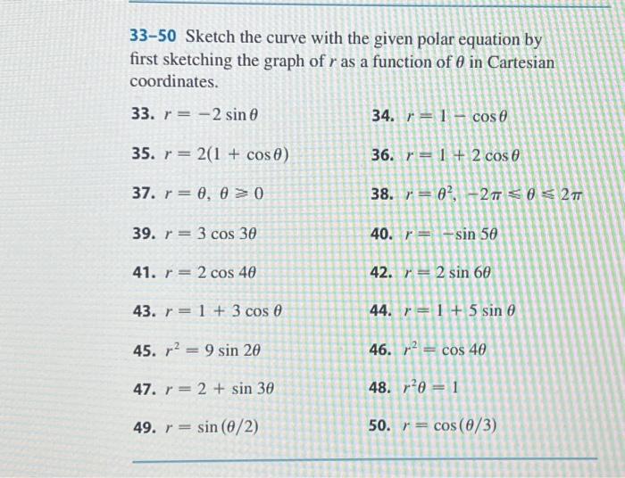 Solved 33. r=−2sinθ 34. r=1−cosθ 35. r=2(1+cosθ) 36. | Chegg.com