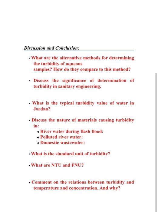 Solved Experiment 6 Determination of Turbidity Student