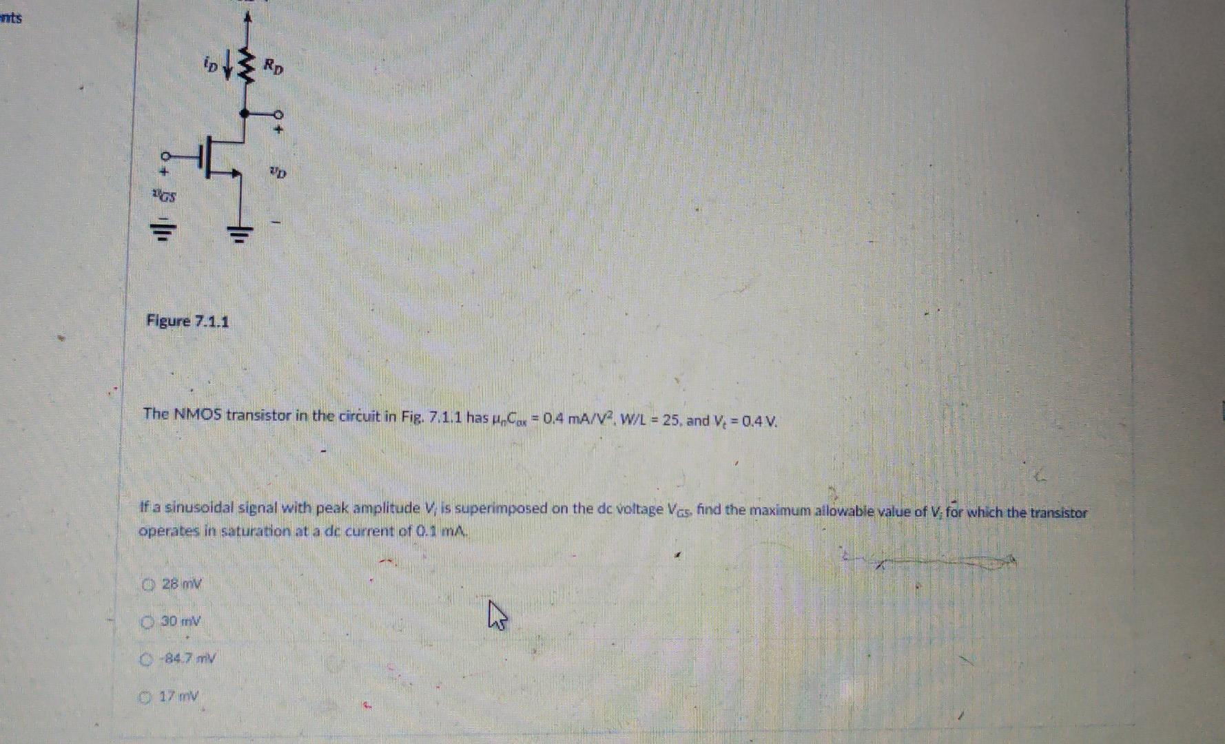 Solved Figure 7.1.1 The NMOS transistor in the circuit in | Chegg.com