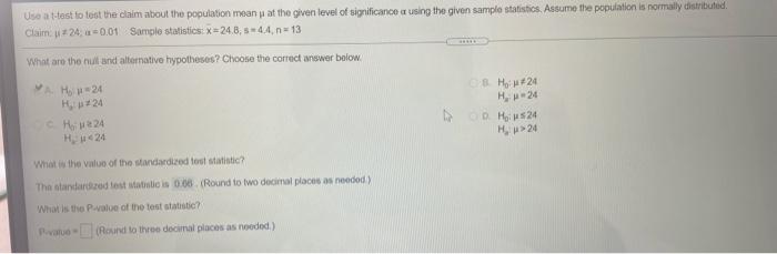 Solved Uso attest to test the claim about the population | Chegg.com