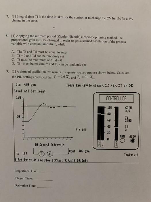 Solved 7. [Integral time Ti is the time it takes for the | Chegg.com