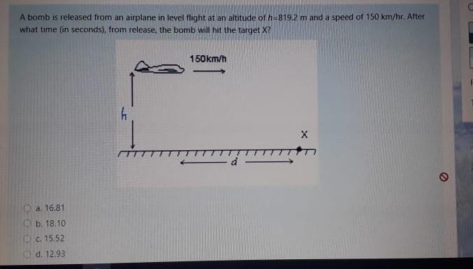 Solved A Bomb Is Released From An Airplane In Level Fligh Chegg Com