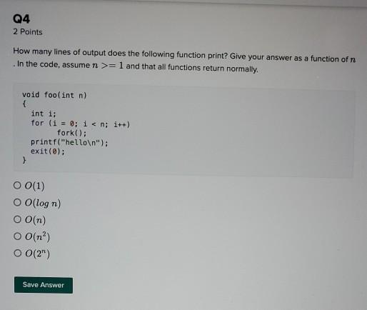 Solved Q4 2 Points How many lines of output does the | Chegg.com