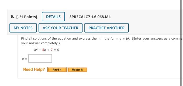 Solved 9 [ 1 Points] Details Sprecalc7 1 6 068 Mi My