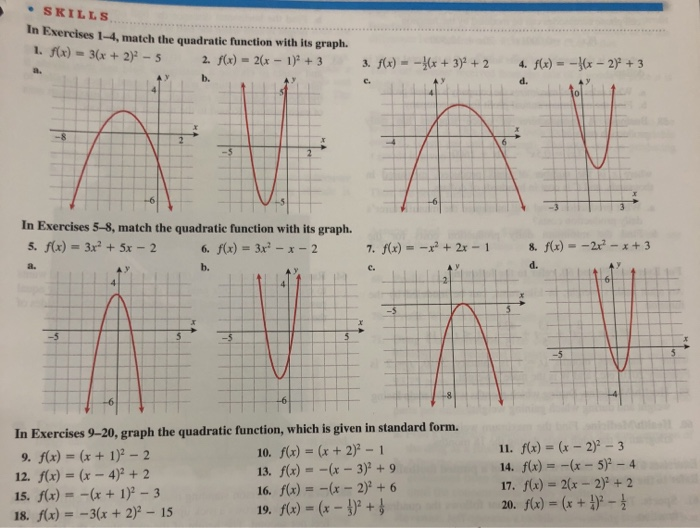Skills In Txercises 1 4 Match The Quadratie Chegg Com