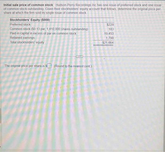 Solved Initial sale price of common stock Hudson-Perry | Chegg.com