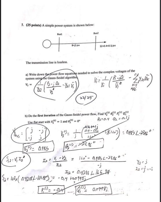 Solved 5. (25 points) A simple power system is shown below: | Chegg.com