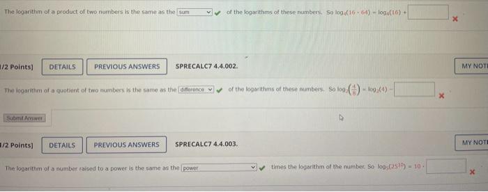 Solved The logarithm of a product of two numbers is the same | Chegg.com