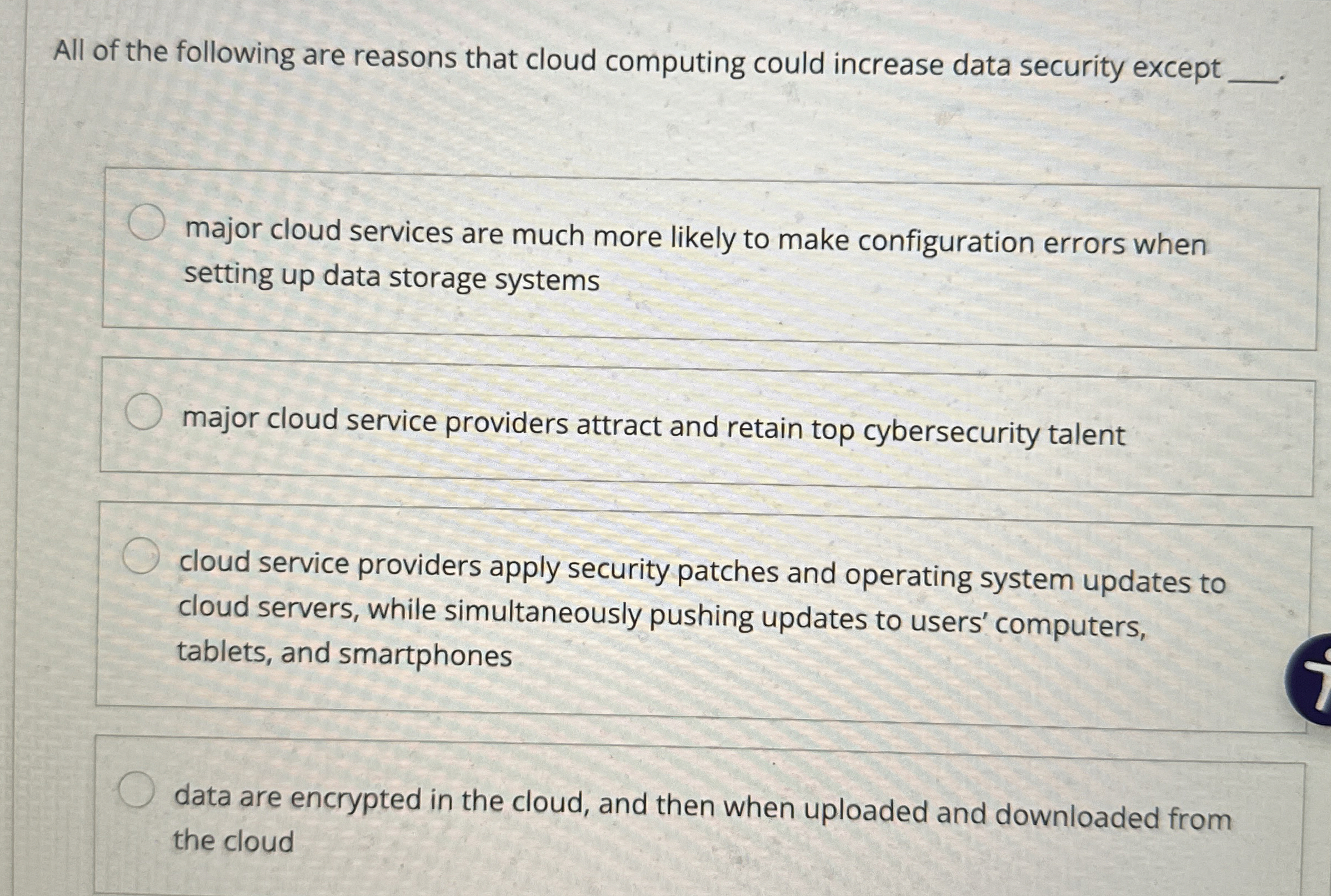 Solved All of the following are reasons that cloud computing | Chegg.com