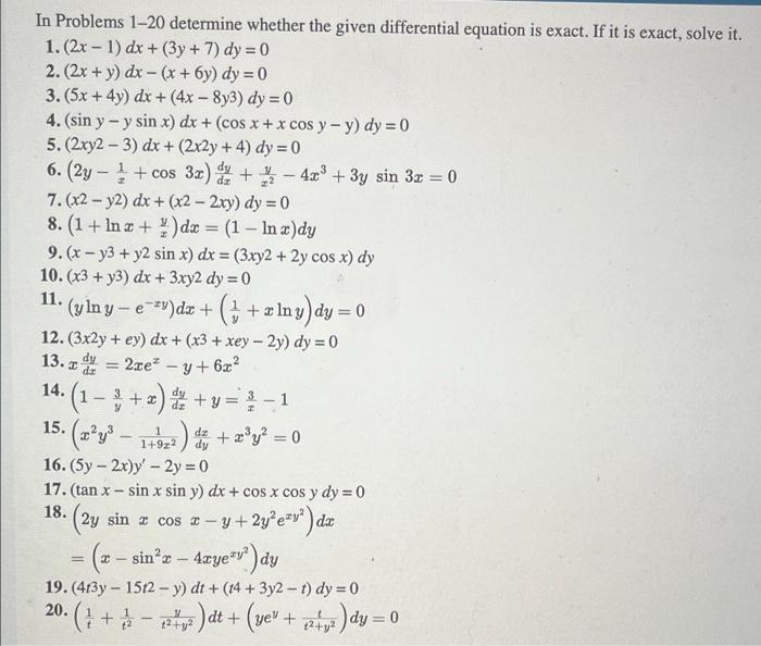 Solved e -- In Problems 1-20 determine whether the given | Chegg.com