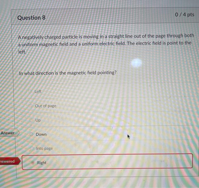 Solved 0/4 pts Question 6 A negatively charged particle is | Chegg.com