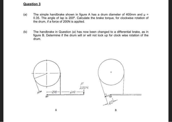 Solved Question 3 (a) The simple handbrake shown in figure A | Chegg.com