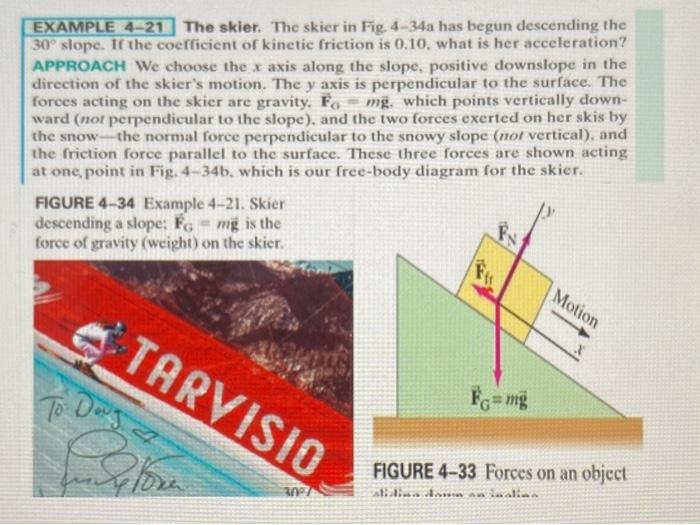 Solved EXAMPLE 4-21 The skier. The skier in Fig. 4-34a has | Chegg.com