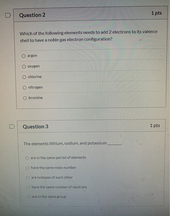 Solved Question 2 1 pts Which of the following elements | Chegg.com
