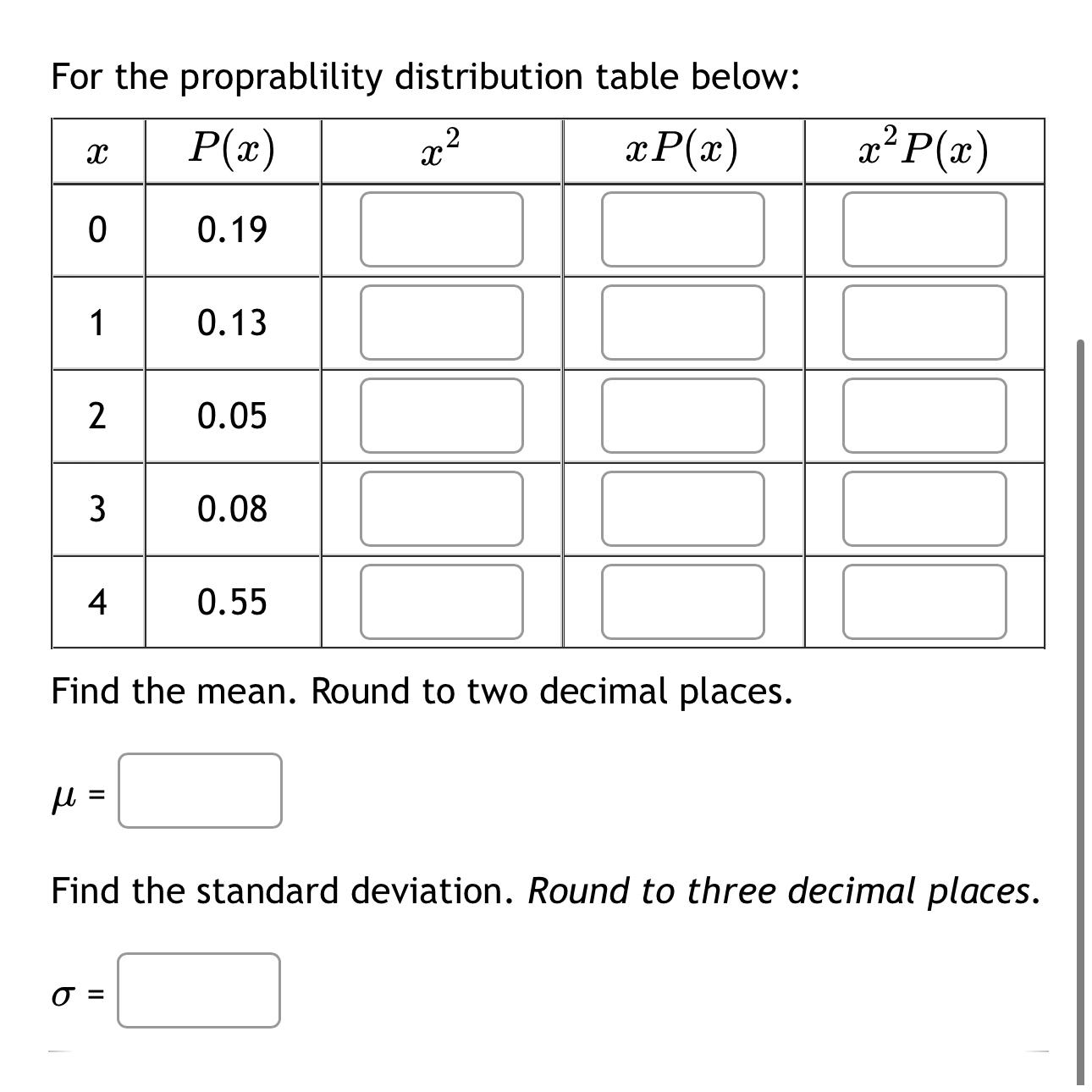 Solved For the proprablility distribution table | Chegg.com