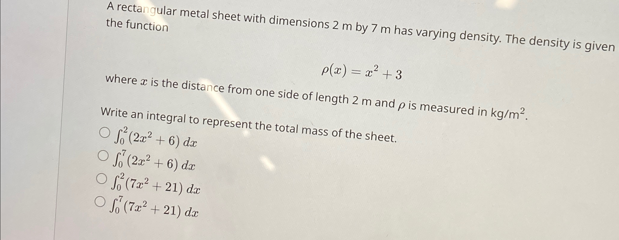 Solved A rectangular metal sheet with dimensions 2m ﻿by 7m | Chegg.com