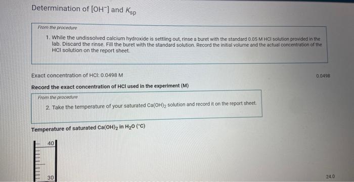 Report Table KSP.1: Titation Data (calcium Hydroxide | Chegg.com