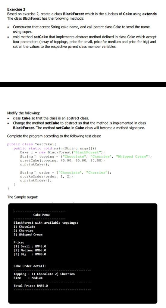 Solved . variables. . Exercise 2 Create a class Cake with | Chegg.com