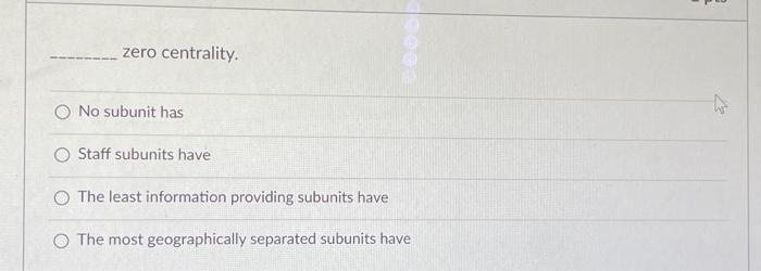 Solved zero centrality. O No subunit has O Staff subunits | Chegg.com