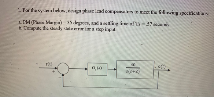 Solved 1. For the system below, design phase lead | Chegg.com