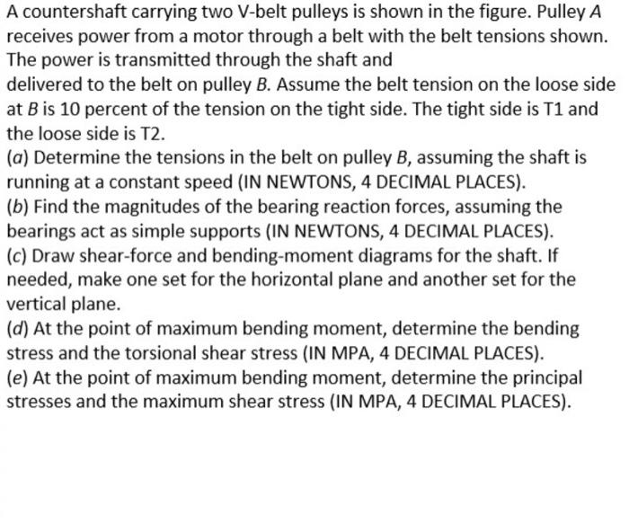 Solved A countershaft carrying two Vbelt pulleys is shown