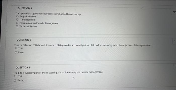 Solved The operational governance processes include all | Chegg.com