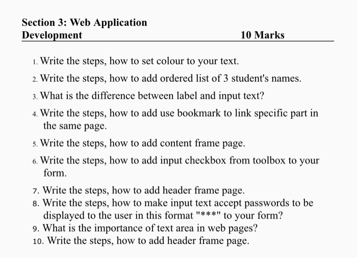 Solved Section 3: Web Application Development 10 Marks 1. | Chegg.com