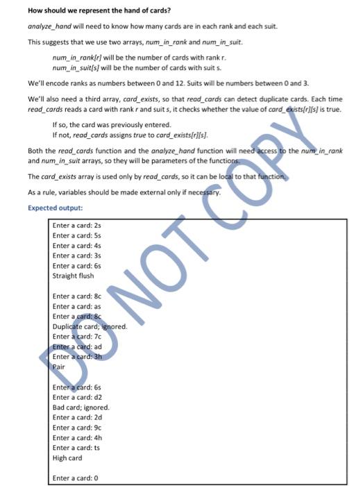 Solved Definition : The program classifies a poker hand. | Chegg.com