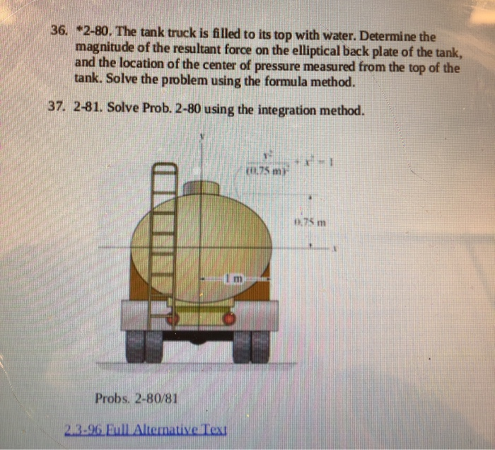 Solved 36. 2-80. The tank truck is filled to its top with | Chegg.com