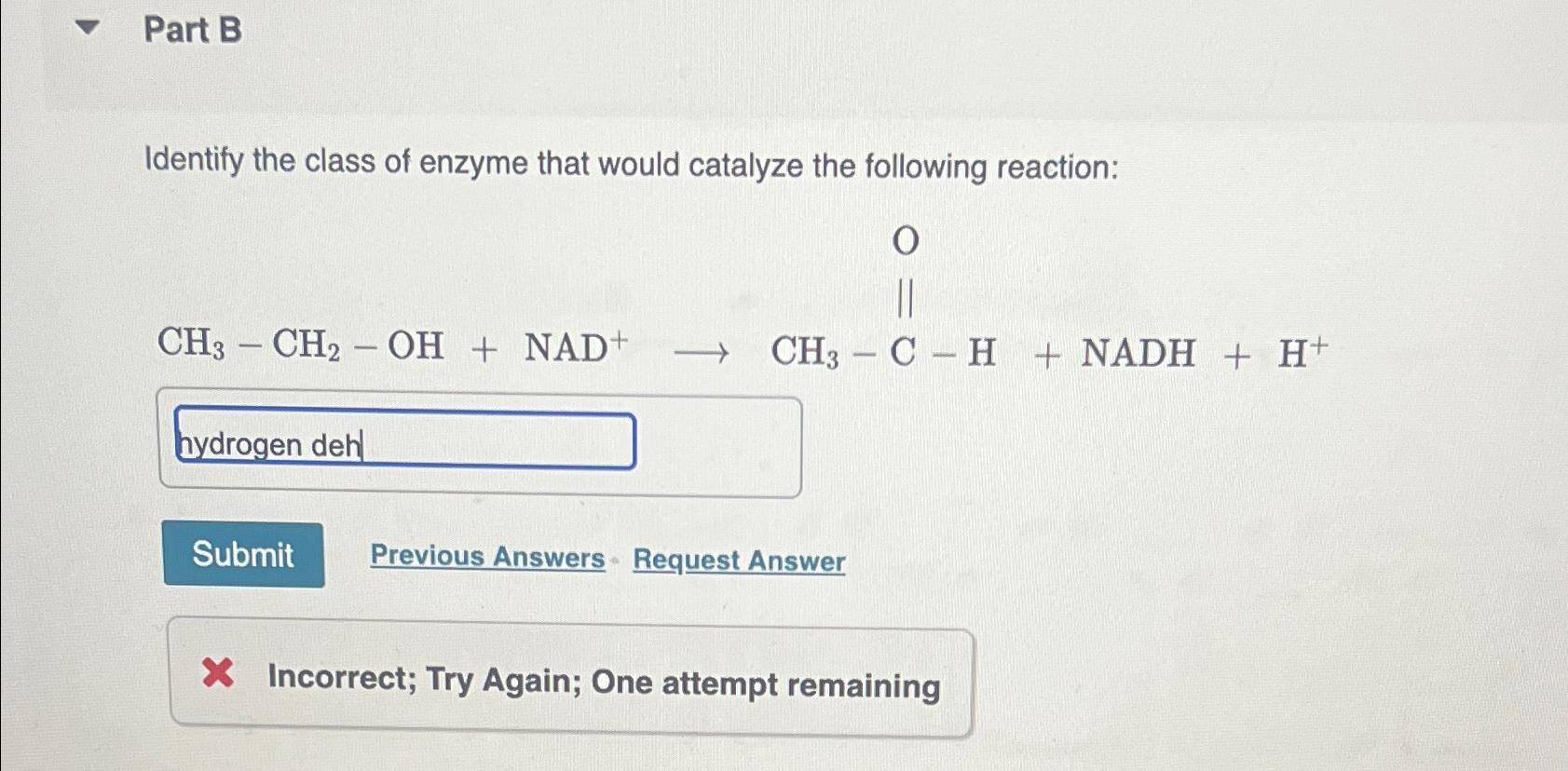 Solved Part BIdentify The Class Of Enzyme That Would | Chegg.com