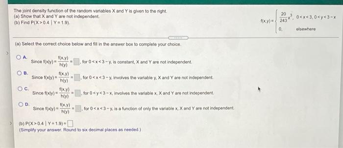 Solved The Joint Density Function Of The Random Variables X | Chegg.com